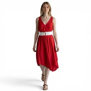 Made in Italy Red Viscose Swing Dress Size 8 Flowy Boho Italian Boutique